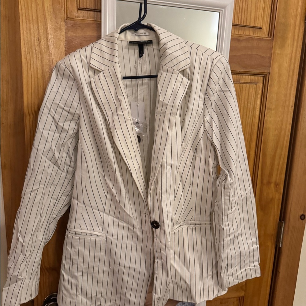 Lane Bryant Pinstriped Cream Blazer